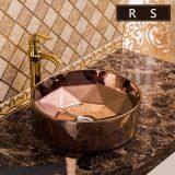 2018 Most Popular Ceramic Round Shape Golden Luxury Color Wash Hand Basin Sink From China