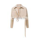 TWOTWINSTYLE Khaki Windbreaker Women Lapel Long Sleeve With Belt Patchwork Lace Up Vintage Casual thumbnail-4