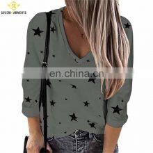 2021 Best Quality Women T Shirt Summer Use Long Sleeve Women Casual Wear Starts Printed T Shirt thumbnail-3