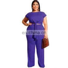 Solid Color Plus Size Short Sleeve Plus Size Two Piece Women Pant Sets New Fashion thumbnail-5