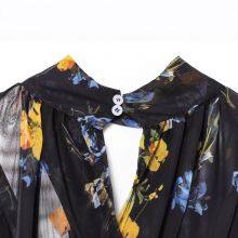 French Printed Loose Casual Hanging Neck Mid Length Dress for Women thumbnail-4