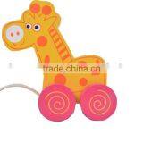 2015 Lovely Design and Hot Sale 4 Wheels Giraffe Shape Animal Toy Wooden Pulling Car Toy thumbnail-3