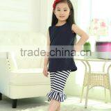 Wholesale baby girls boutique outfits kids cotton clothing black tank top+stripe pant fashion style 2 PCS baby girls summer suit