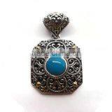 925 sterling silver indian handcrafted rare sleeping beauty turquoise gemstone pendant with 18k gold accents