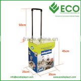Adjustable paper trolley box for exhibition , karton trolley box for exhibition brochures , cardboard trolley box with wheels