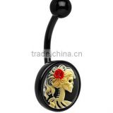 Black Titanium Red Rose Skeleton Cameo Belly Ring Stainless Steel Belly Ring