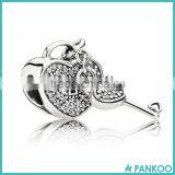 Custom Made Charms Wholesale 925 Sterling Silver Pave AAA Zircon Key and Lock Charm thumbnail-1