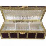 TREASURE CHEST, ARTIFICIAL LEATHER FINISH, WOODEN HANDMADE MULTI-PURPOSE BOX (11"x5"x4.25" INCH) DARK BROWN thumbnail-4
