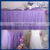 SK005L New Arrival Puffy Banquet Bridal 6ft Rectangle Tutu Custom Made Ruffled Lilac Tulle Table Skirt thumbnail-1