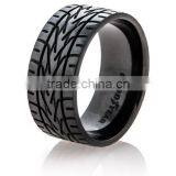 Men's Wedding Band in Black Zirconium Black Titanium Ring With Simulated Stones thumbnail-5