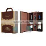 Chinese Factories Wholesale Custom High-grade PU Leather 2 Slot Wine Champagne Boxes, Brown Gift Box