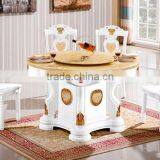 Chinese Style Dining Room Furniture, Solid Wood White and Gold Color Marble Top Lazy Susan Diing Table thumbnail-1