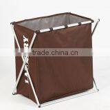 Household Rolling Triple Sorter Laundry Hamper With Black Polyester Bags, Satin Silver Frame thumbnail-4