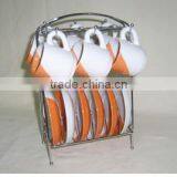 Set of 6 Double Grazed Ceramic Tea Mug Set With Tray thumbnail-1