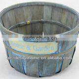 DUSTY BLUE WASH ROUND HOME & GARDEN BAMBOO CHIP BASKET thumbnail-1