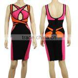 High Quality New Arrival Pink And Black Backless Bandage Dress Evening Party Bodycon Dress thumbnail-4