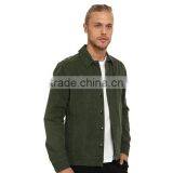 High Quality Green Plain Denim Varsity Jacket Custom Arc-shaped Back Hem thumbnail-4