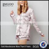 Women Oversized Plain Stripe Satin Shorts Pyjama Set Black Piping Pajamas Set Long Sleeve Top With Shorts thumbnail-1