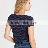 MGOO Factory Supplied Deep V Neck Curved Hems T Shirts Women Stripe Sublimation Printing T Shirt thumbnail-2