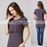 Wild Short Sleeve Nursing Clothes Mode Style Breastfeeding Clothing Cotton Maternity Mother Outdoor Tops thumbnail-3