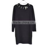 Fine Knitting Beading Round Neck Chinese Brand Casual Long Dresses thumbnail-1