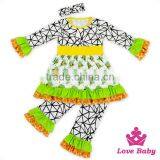 Lastest Boutique Ruffle Long Sleeve Green Lucky Clover Pattern Printed Punjabi Baby Girls In Suit Clothing Set thumbnail-4