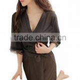 Ice Silk Robe Sexy Pyjamas Lingerie Sleepwear (Black) thumbnail-4