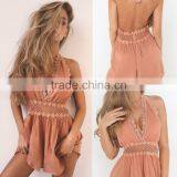 Party Hollow Out Lace Embroidery Jumpsuit Romper Summer Beach Backless Playsuit thumbnail-1