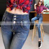 Cotton High Waist Women Pencil Pants Printed Letter Blue New Model Jeans Pants thumbnail-1