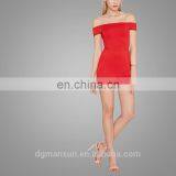 Red Slim Short Dress Off Shoulder Romper With Zipper thumbnail-5