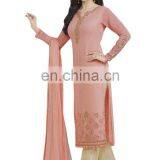 Party Wear Salwar Kameez With Patiala Pant / Palazzo Pant Style / Straight Cut Style Semi-Stitched Dress Material (salwar Kameez thumbnail-3