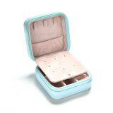 Custom Logo Small Travel Jewelry Organizer Box Lady PU Leather Zipper Closure Earring Jewelry Storage Box Travel Jewelry Case