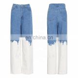 TWOTWINSTYLE Full Length Jean Women High Waist Loose Painted High Street Wide Leg Denim Hit Color