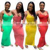 LAITE D2127 Women Solid Color Casual Dresses Ladies Backless Halter Plus Size Dresses thumbnail-2