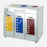 MAX-HB59 Outdoor 3 Compartment Commercial Stainless Steel Waste Bin With Swing Lid For Square