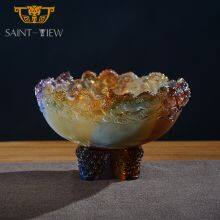 Handmade Casting Art Glass Chinese Dragons Treasure Bowl Fengshui Ornaments thumbnail-4