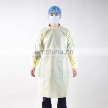 Yellow disposable fluid resistant isolation gown medical non woven pp pe waterproof isolation gown