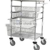 Hospital Mobile Storage Chrome Wire Sliding Basket Trolley