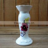 White with decal ceramic candle holder