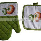 Cotton Twill Material Kitchen Textile Set Silk Screen Printing Oven Mitten Cat Design Shaped Pot Holder Set thumbnail-2