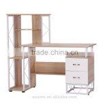 HomCom 52" Multi Level Tower Office Workstation Computer Desk - White and Oak thumbnail-4