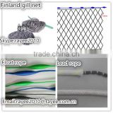 Gill net China Handmade finland fishing net,double knot 10 mesh depth x 100m length with float rope and lead rope