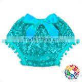 Royal Blue Cotton Sequins POM Pom Bow Diaper Covers for Baby Baby Diaper Cover Bloomers thumbnail-3