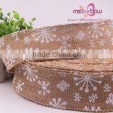 Christmas Jute Burlap Ribbon With Snow White Design thumbnail-2