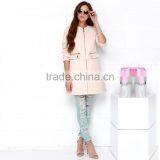 HAODUOYI Women Autumn Contrast OL Round Neck Long Line Trench Coat Outwear thumbnail-3