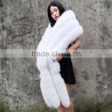 CX-B-33 Wholesale European Real White Fox Fur Shawl With Fox Fur Tail thumbnail-3