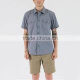 New Stylish Dress Shirt With Square Collar Plain Grey Mens Short Sleeve Silk Shirts thumbnail-3