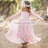 Baby Girls Fall Pink Lace Long Sleeve Maxi Dress Children Growns Frocks Design Clothing thumbnail-1