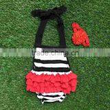 2016 New Baby Girls Kids Infant Toddler Kids Bubble Romper Red Ruffle Black Stripe Bubble thumbnail-2