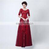 Real Sample Fashion A Line Lace-up Scoop Floor-length Lace Appliqued Formal 1/2 Long Sleeve Backless Party Evening Dresses thumbnail-1